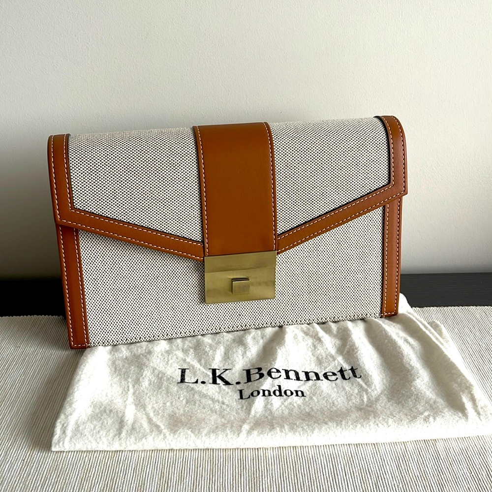 LK Bennett Tan Brown Grey Shoulder bag with gold hardware